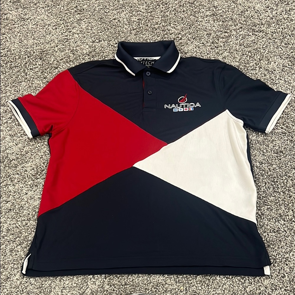 Nautica Men's Red, Black, and White Polo Shirt